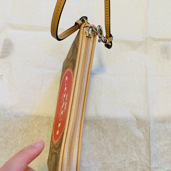 Large Coach Wristlet Brown and Red with Signature Logo - Picture 4 of 5